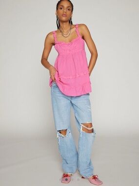 Nwot Kimchi Blue Pink Ruffle-Strap Tank Top